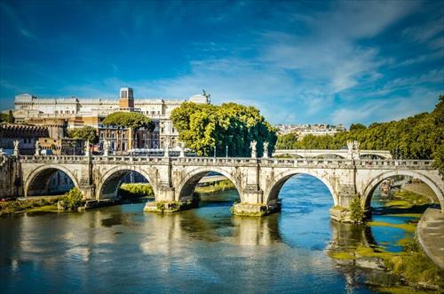 Saint Angelo Bridge on Tiber river  Rome Italy
