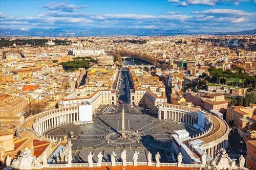 Saint Peters Square in Vatican and aerial view of Rome Italy